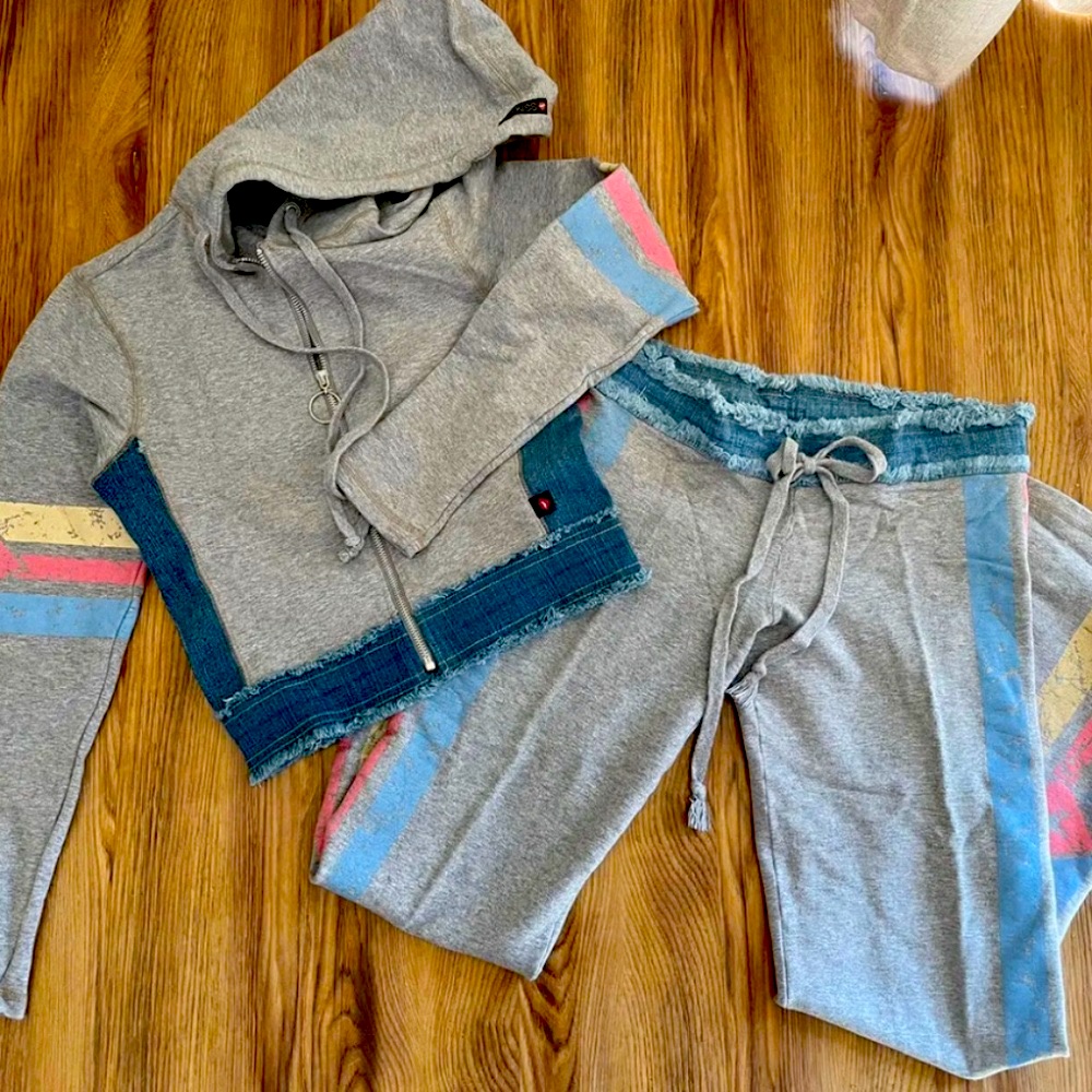 Vtg. Hotkiss French Terry Full Zip Cropped Hooded Active Wear Set Sz Xs New!
